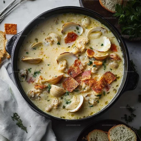 Bowl of homemade New England clam chowder with clams and potatoes