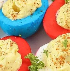 Colorful Red White and Blue Deviled Eggs for a festive celebration
