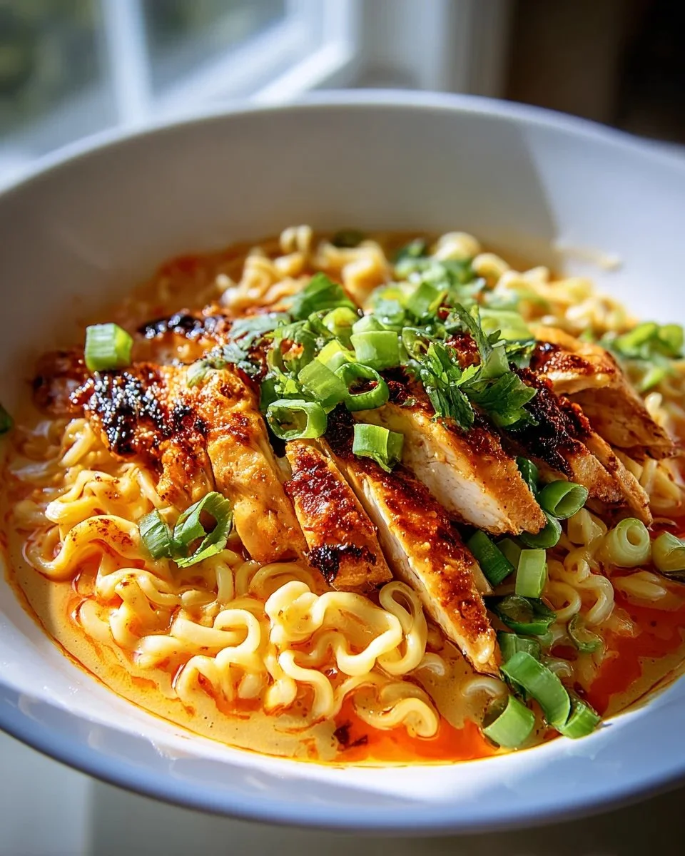 Spicy Fiery Chicken Ramen With Creamy Garlic Sauce