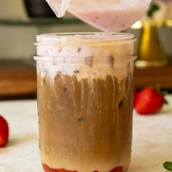 Strawberry cold foam topping for beverages and desserts