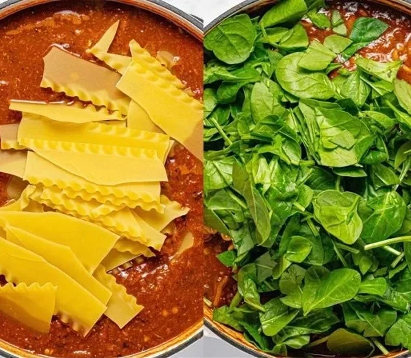 A delicious bowl of vegetarian lasagna soup garnished with fresh herbs and cheese.
